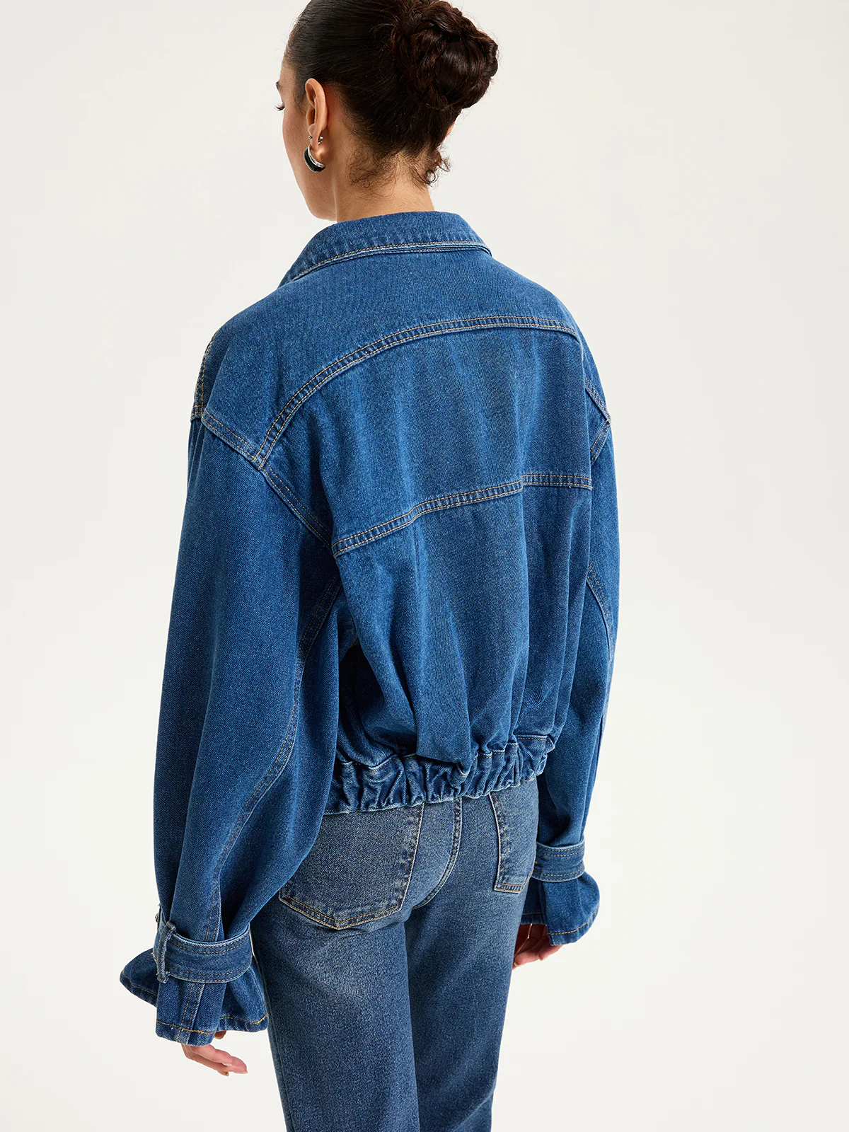 Collared Denim Cropped Jacket - Image 5