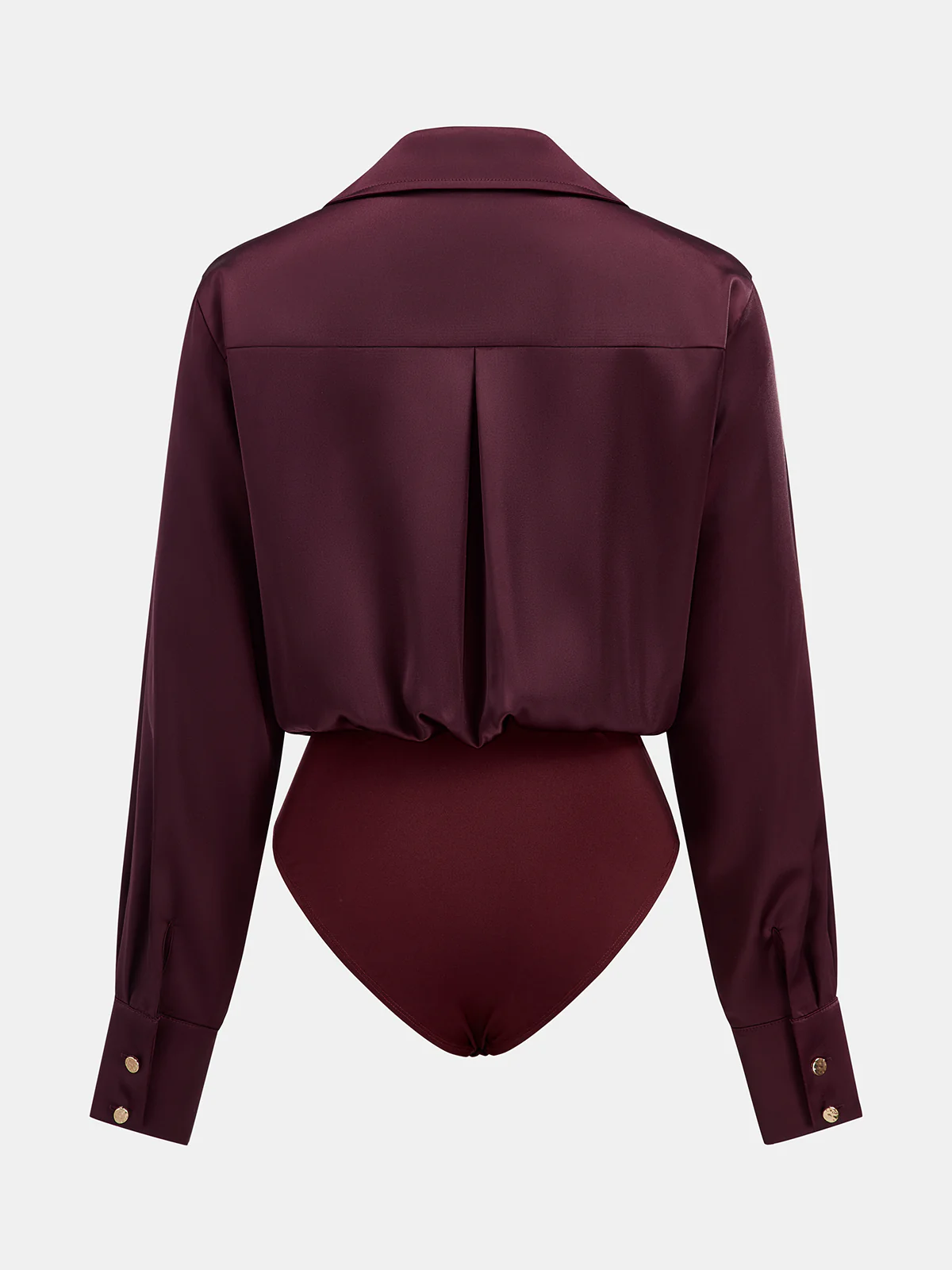 Collared Draped Satin Long Sleeve Bodysuit - Image 2