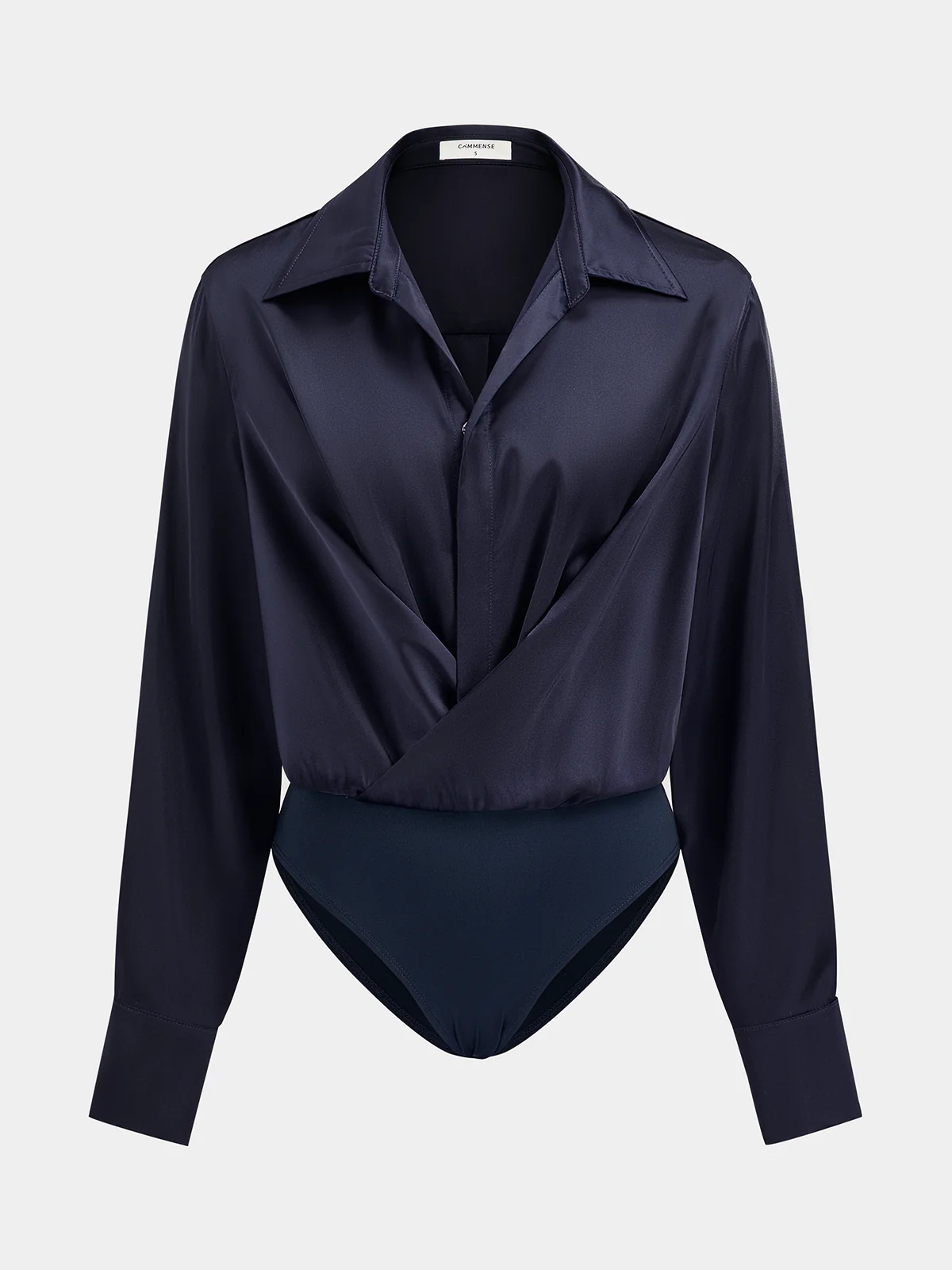 Collared Draped Satin Long Sleeve Bodysuit - Image 6