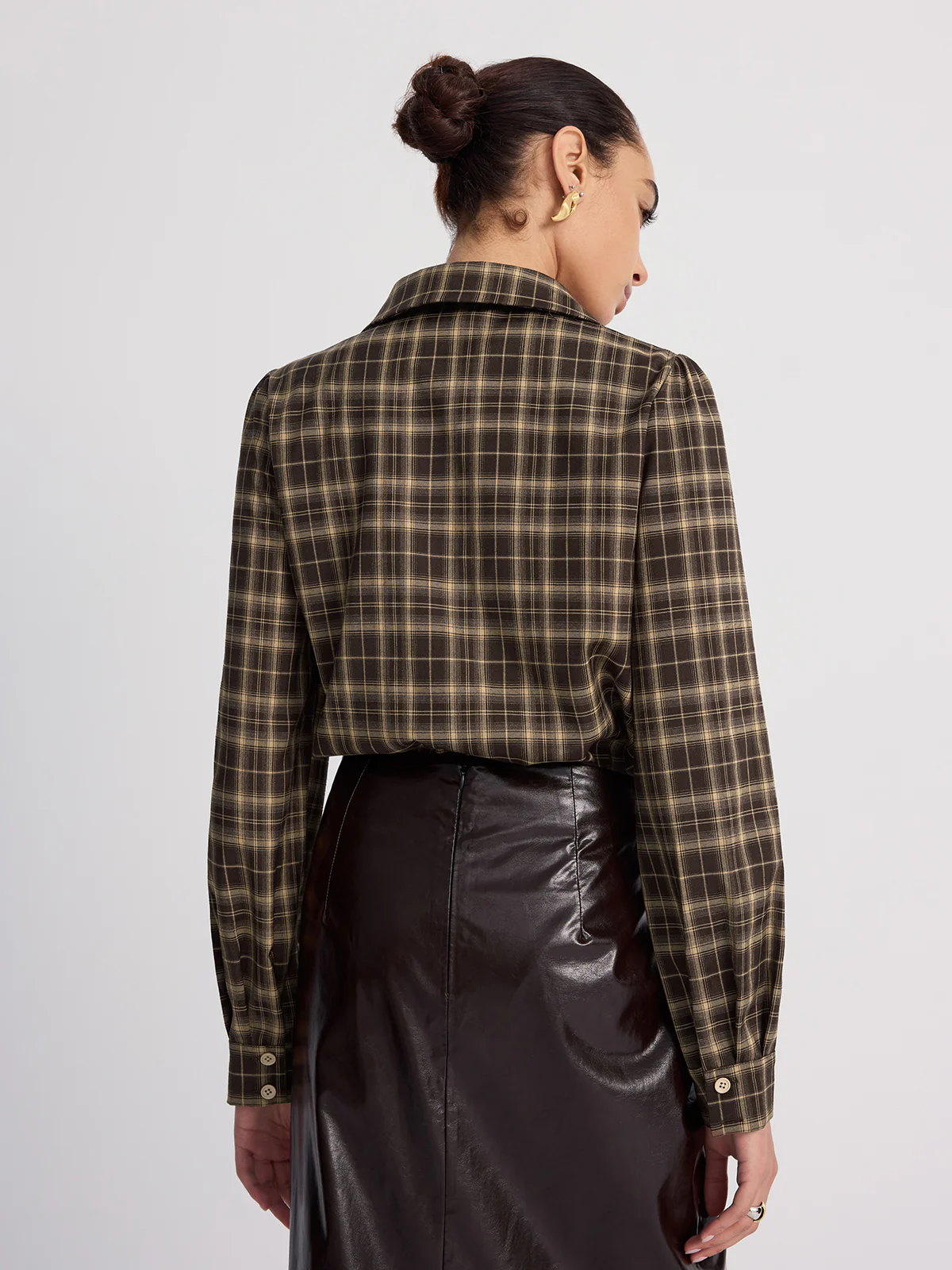 Collared Puff-Sleeve Plaid Bodysuit - Image 6