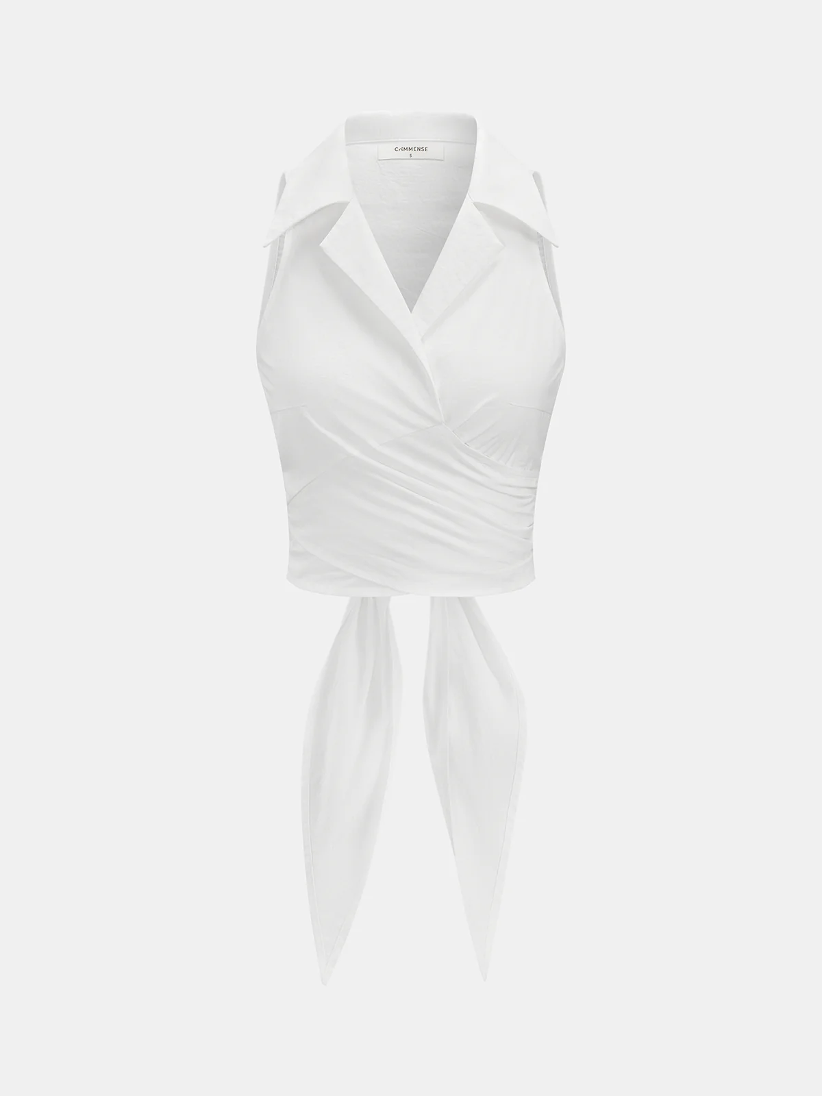 Collared Sleeveless Knotted Cropped Blouse - Image 2