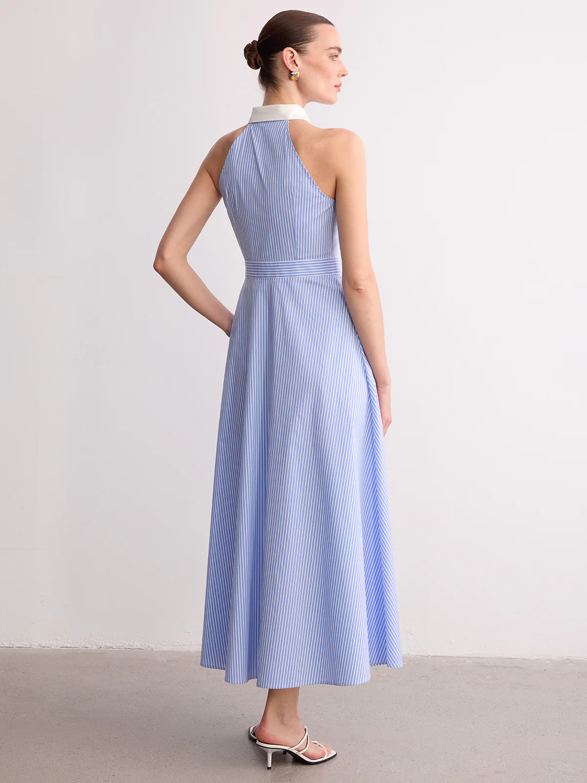 Collared Striped Sleeveless Buttoned Maxi Dress - Image 6