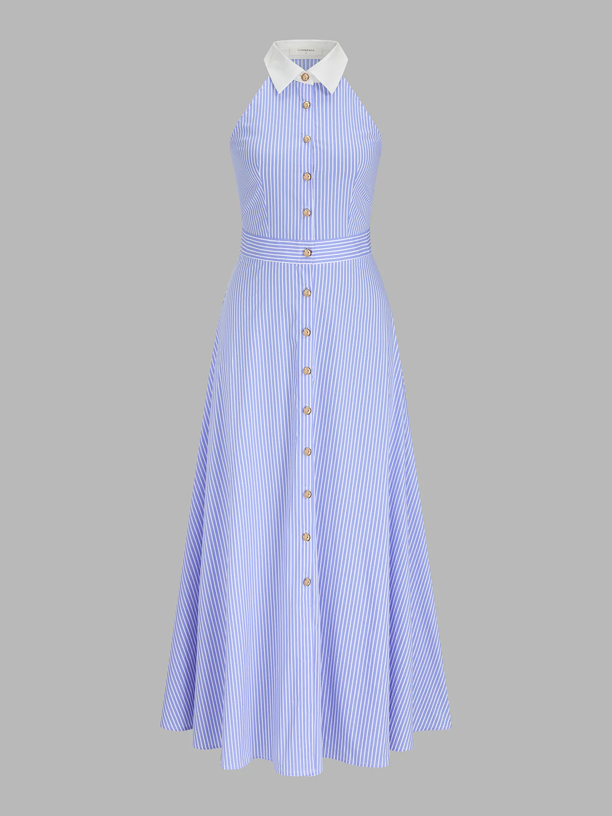 Collared Striped Sleeveless Buttoned Maxi Dress - Image 7