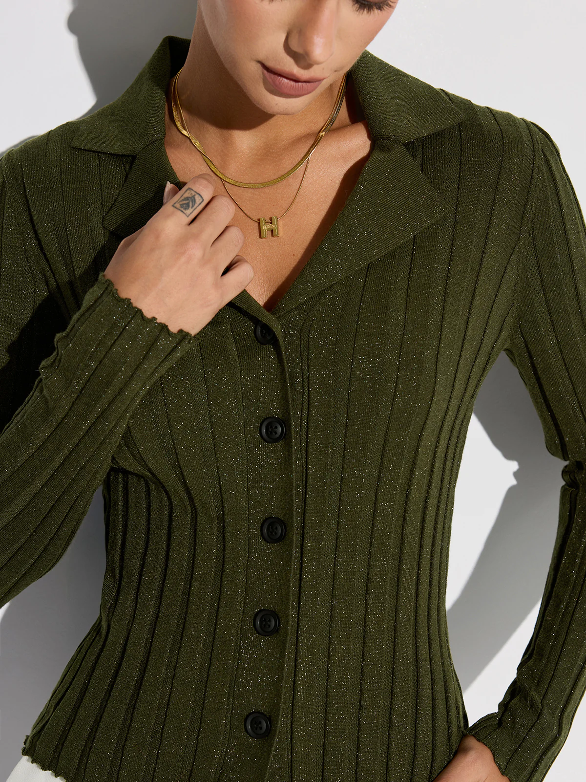 Collared Textured Button Wool Blend Sweater - Image 2