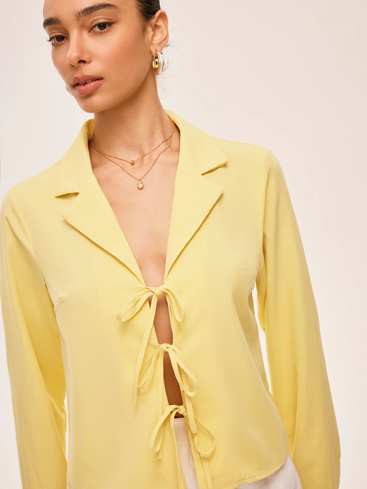 Collared Tie-Front Blouse - Image 4