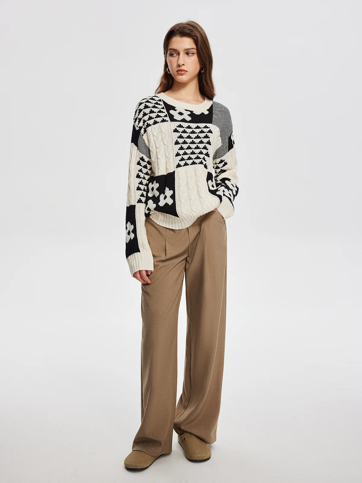 Color Block Cable-Knit Warm Sweater - Image 2