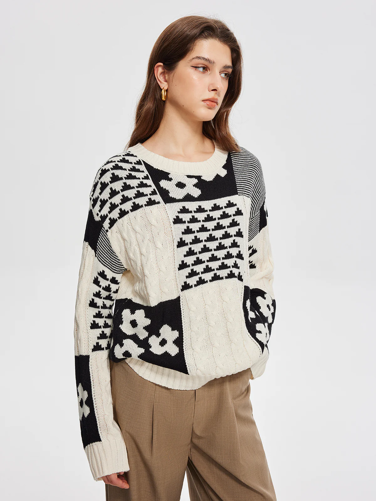 Color Block Cable-Knit Warm Sweater - Image 4