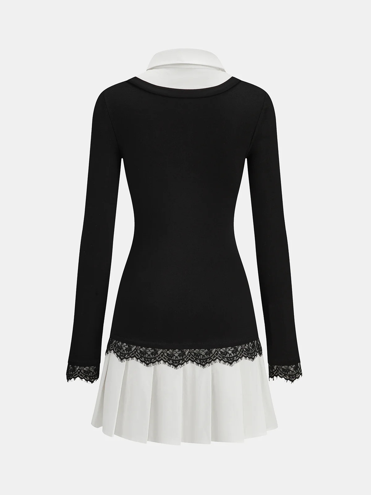 Color-Block Collared Pleated Lace Detail Mini Dress - Image 2