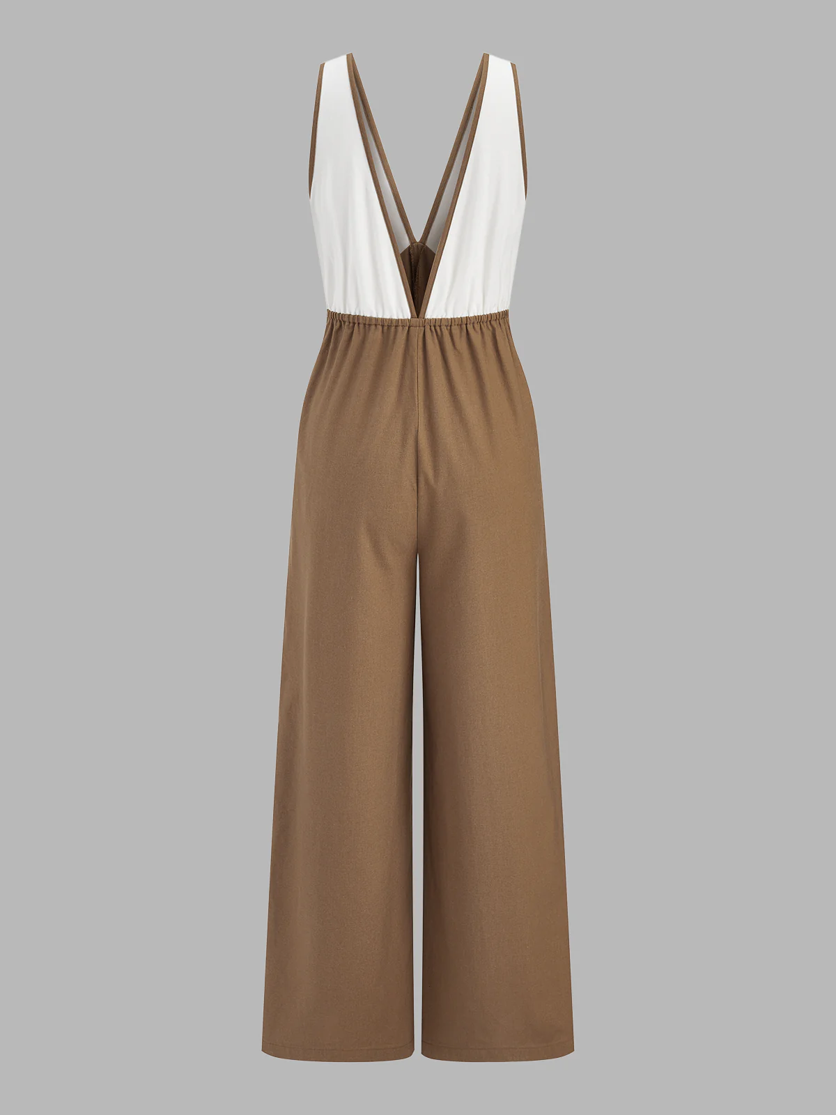 Color-Block Cotton Linen Wide Leg Jumpsuit - Image 3