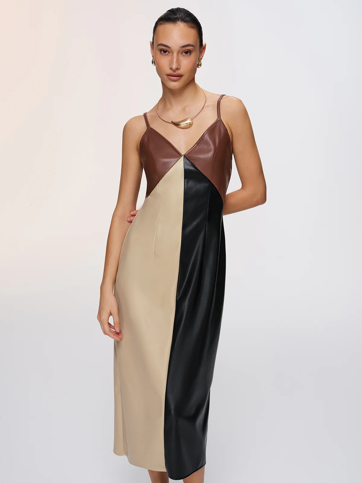 Color-Block Faux Leather Cami Dress - Image 2