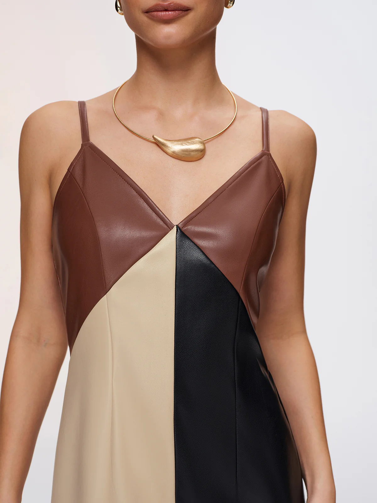 Color-Block Faux Leather Cami Dress - Image 3