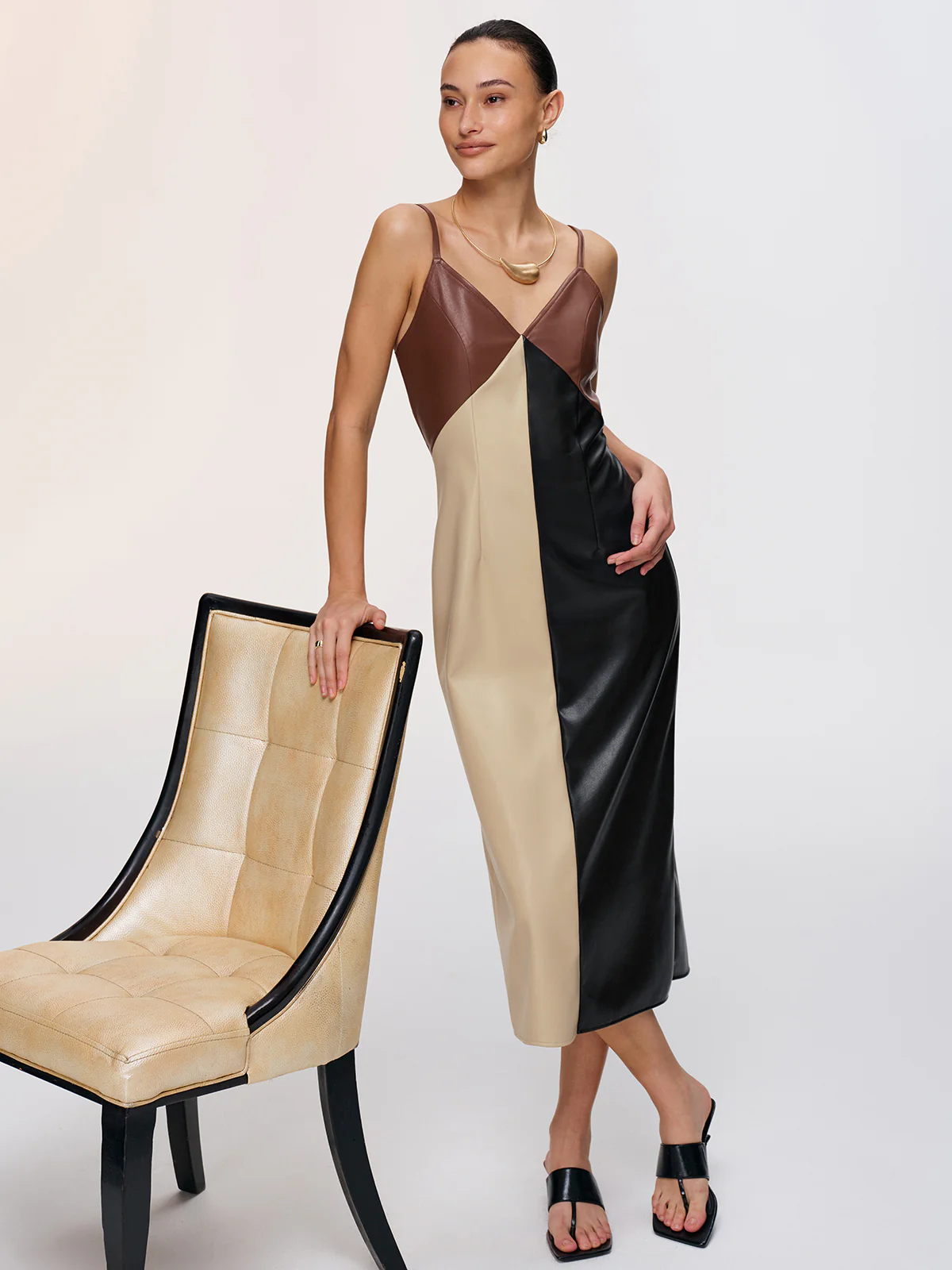 Color-Block Faux Leather Cami Dress - Image 5
