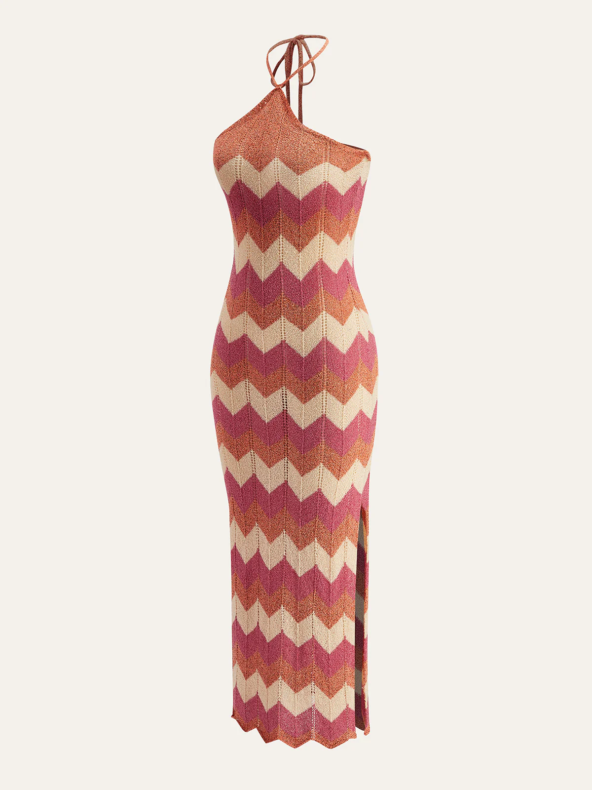 Color Block Halter Knotted Split Sweater Dress - Image 2
