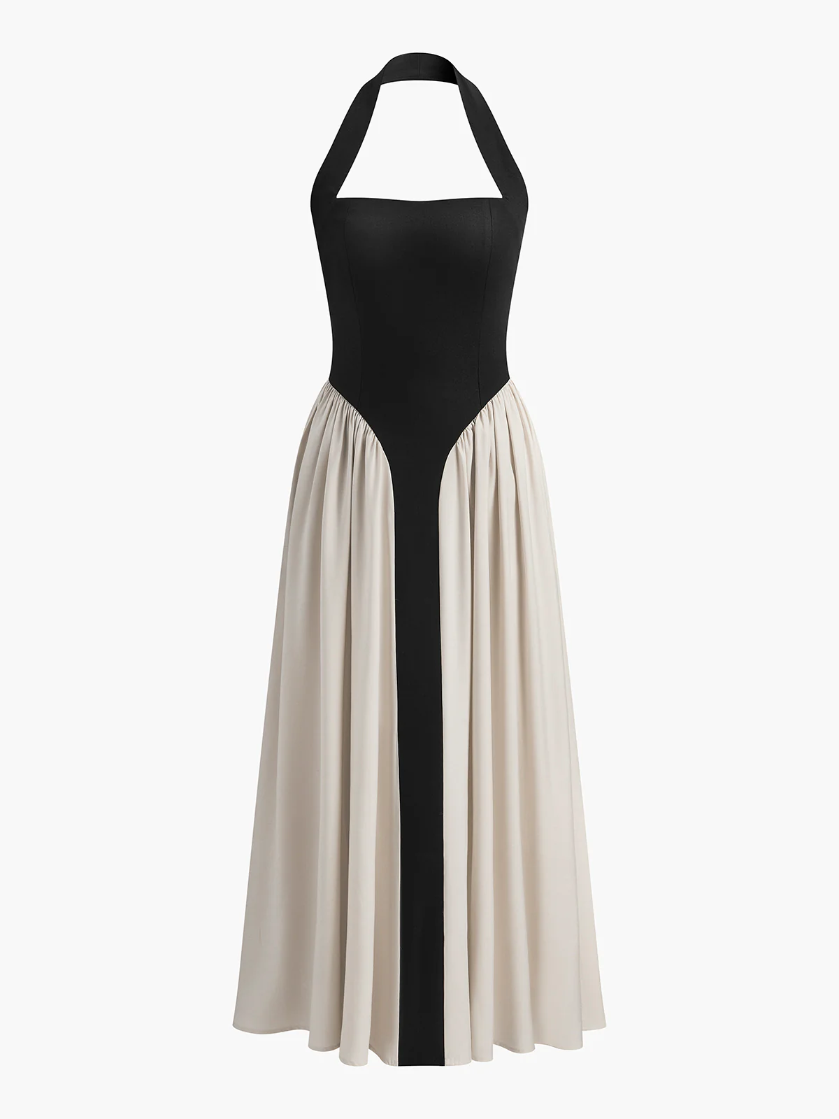 Color Block Halter Neck Linen Blend Dress - Image 2