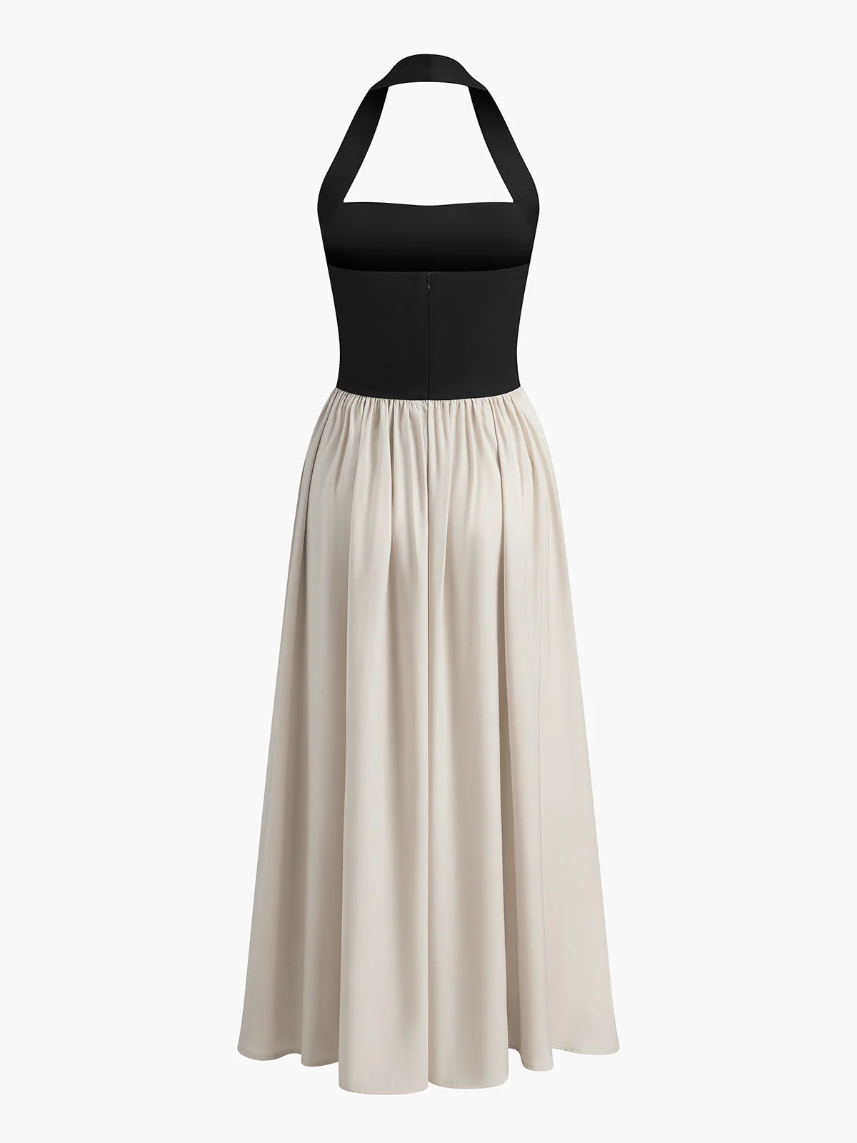 Color Block Halter Neck Linen Blend Dress - Image 4