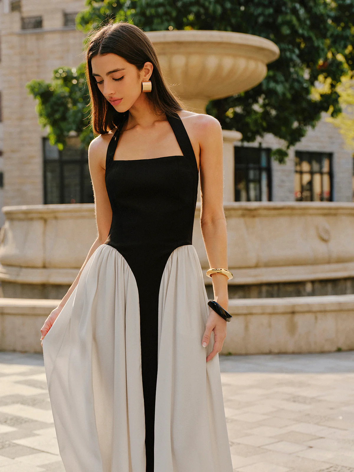 Color Block Halter Neck Linen Blend Dress - Image 6