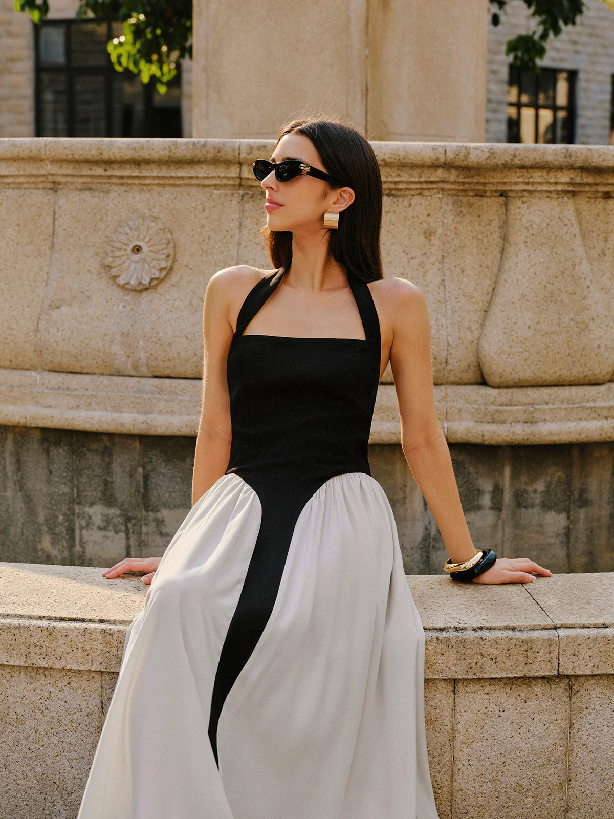 Color Block Halter Neck Linen Blend Dress - Image 9