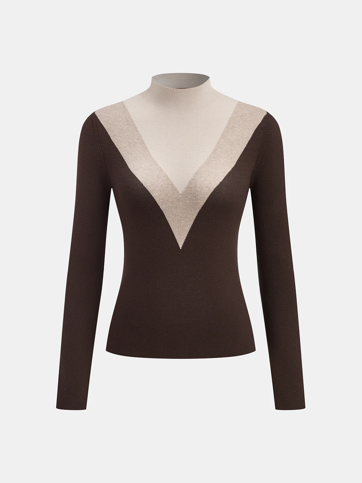 Color Block Mock Neck Fitted Knit Top - Image 2