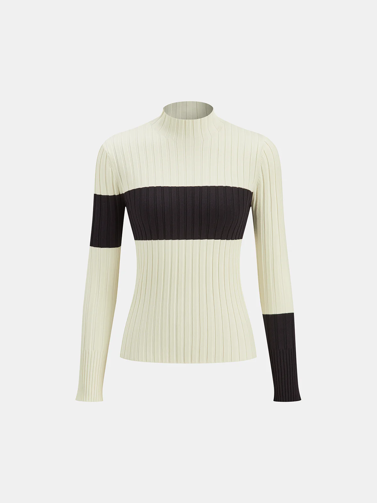 Color-Block Mock Neck Ribbed Knit Top - Image 2