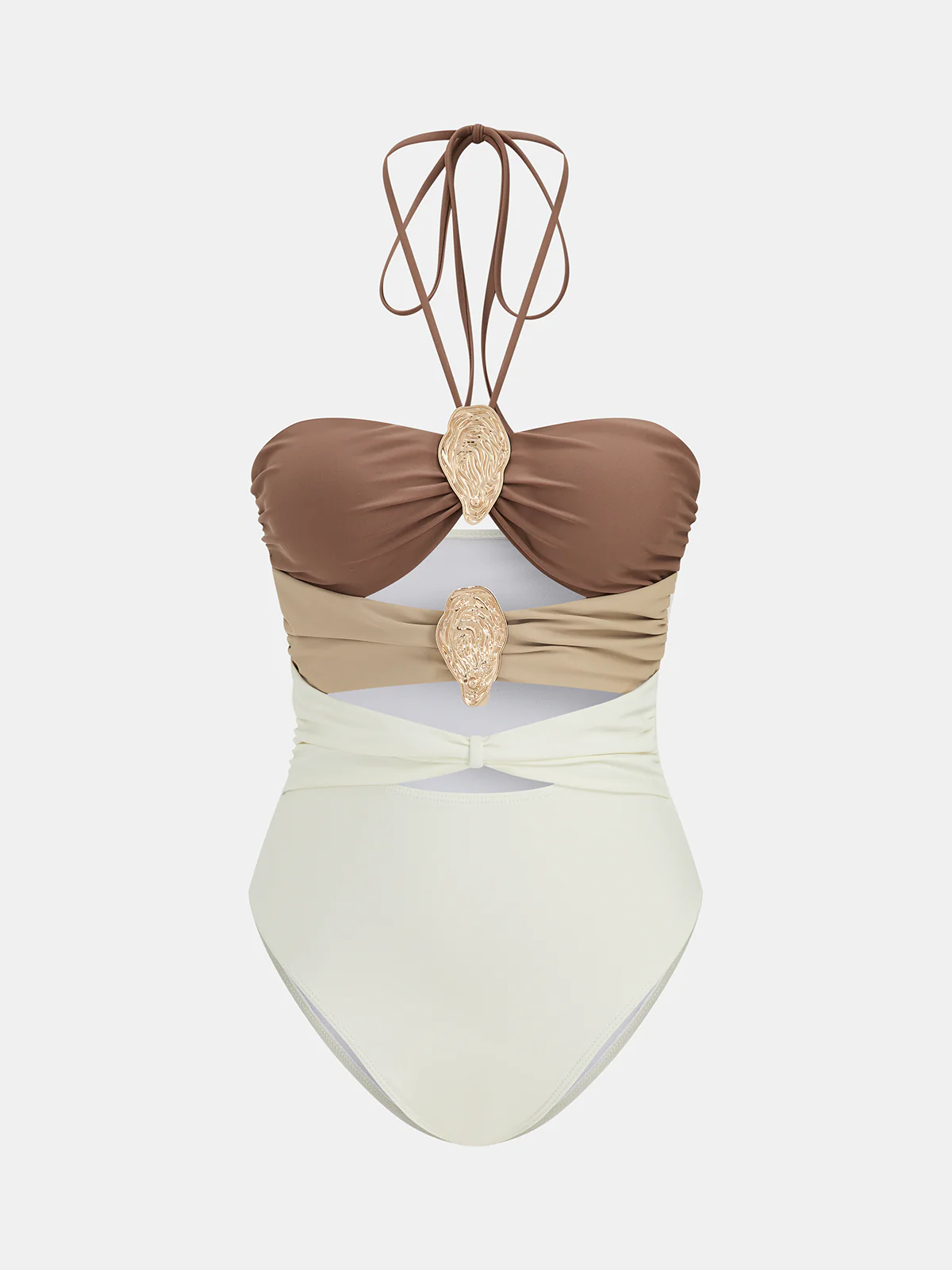 Color Block One-Piece Swimsuit & Cover-Up Skirt Set - Image 2