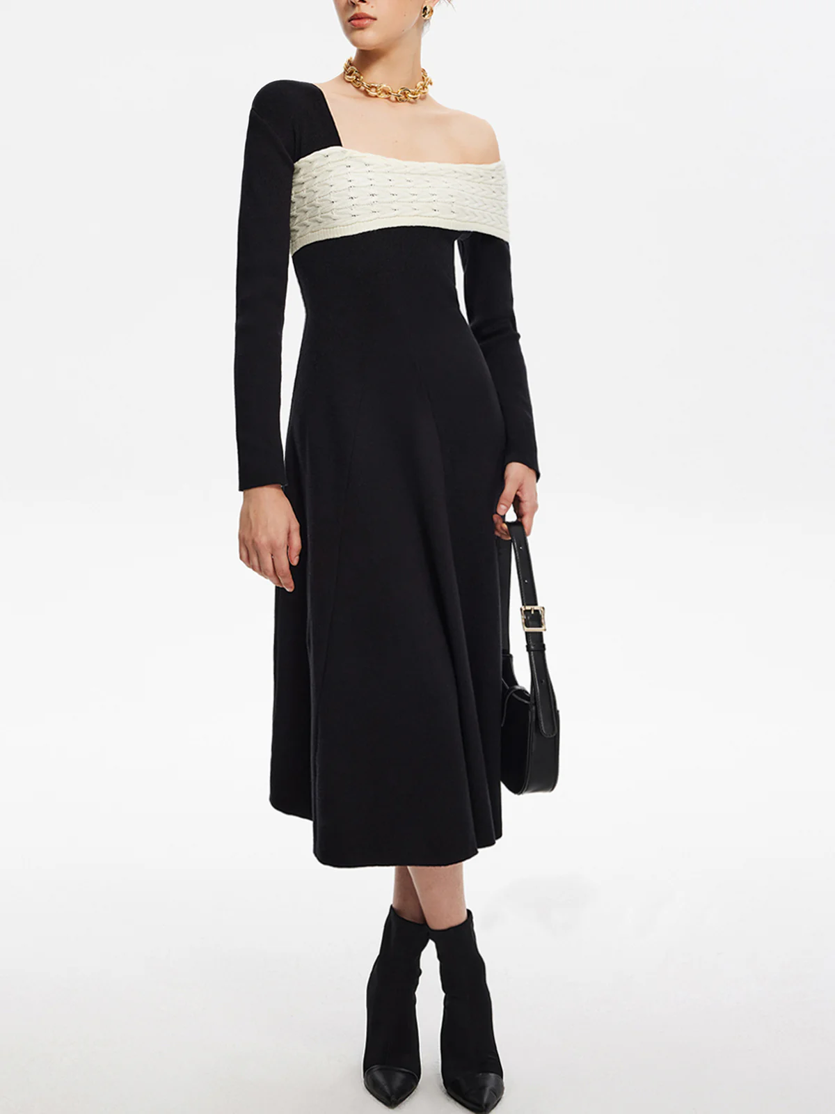 Color Block One-Shoulder Sweater Dress - Image 2