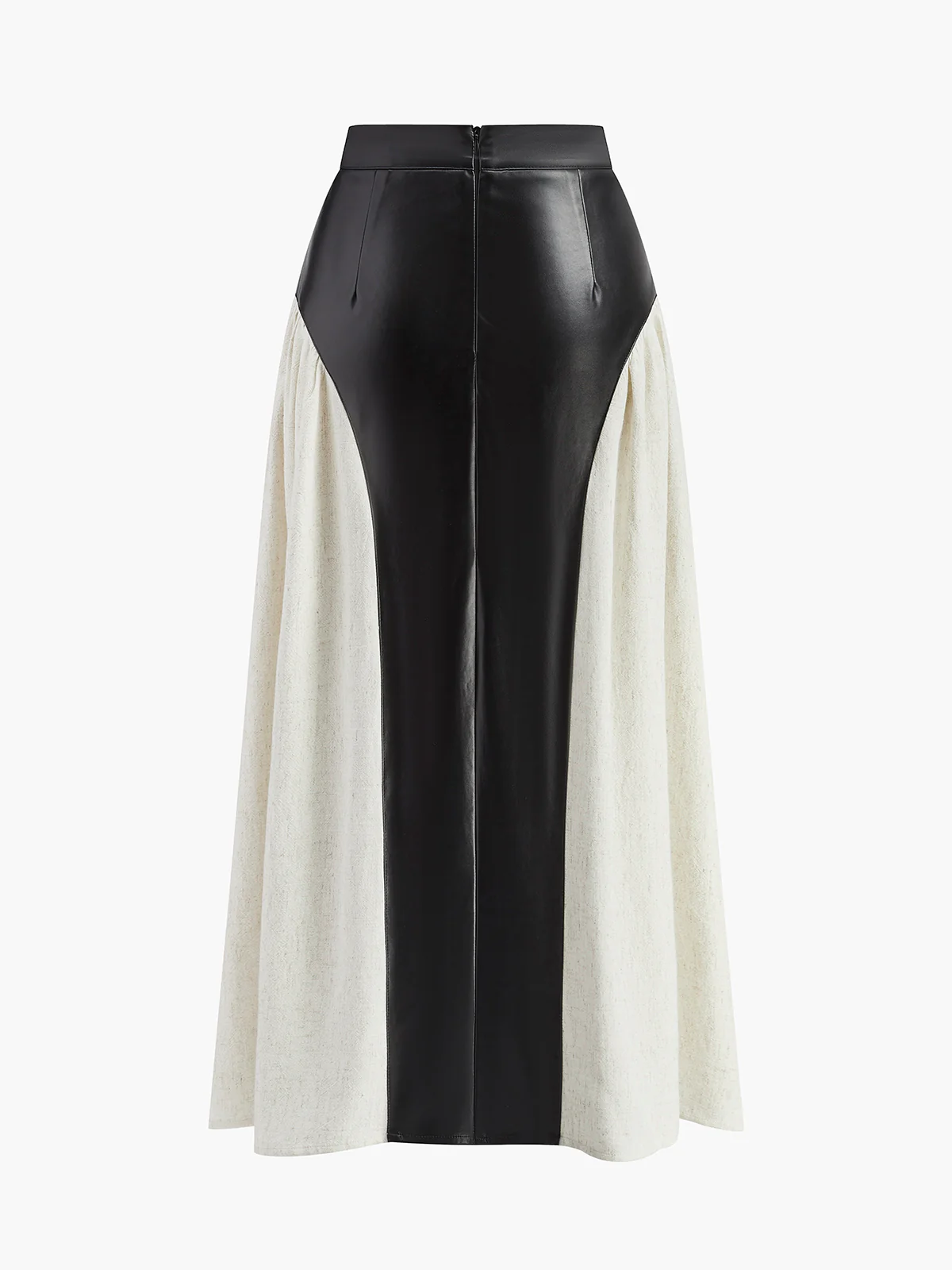 Color Block Pleated Faux Leather Panel Skirt - Image 2