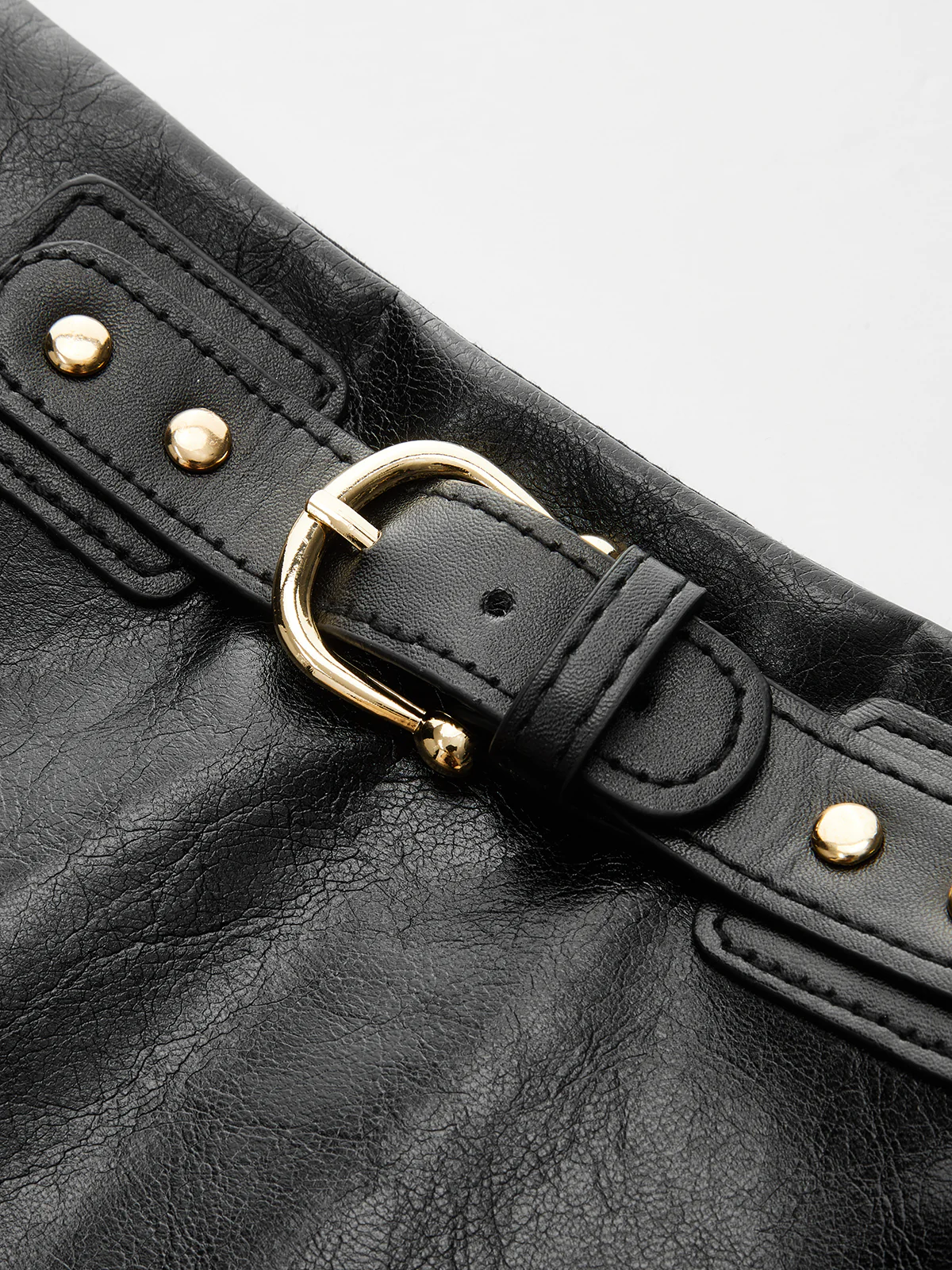 Color-Block Pleated-Panel PU Leather Mini Skirt - Image 2