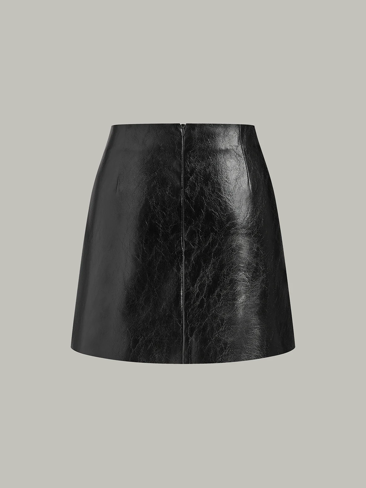 Color-Block Pleated-Panel PU Leather Mini Skirt - Image 3
