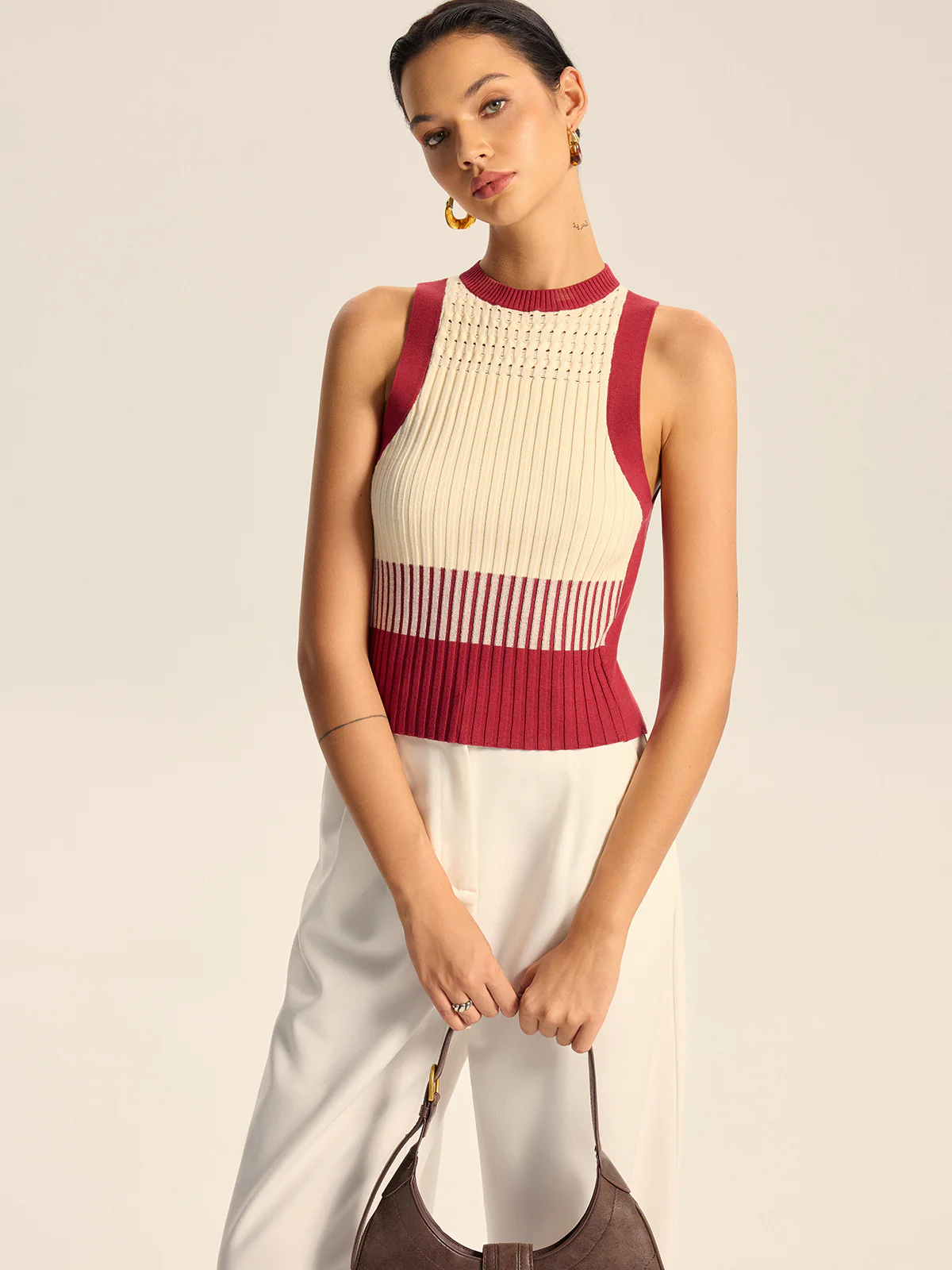 Color-Block Ribbed Knit Tank Top - Image 4