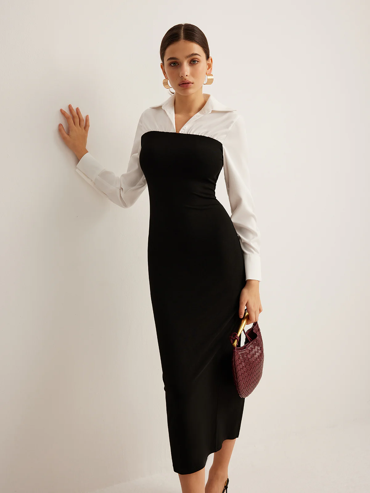 Color Block Skinny Lapel Dress - Image 3