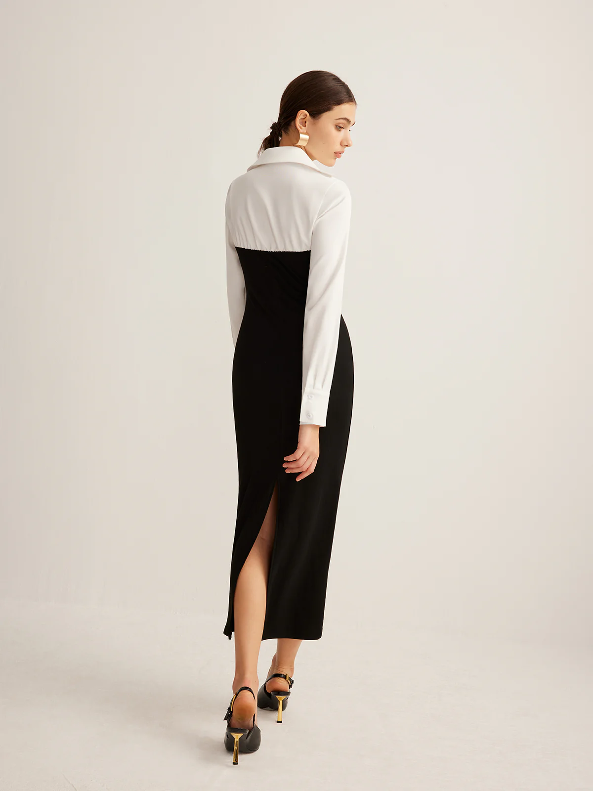 Color Block Skinny Lapel Dress - Image 6