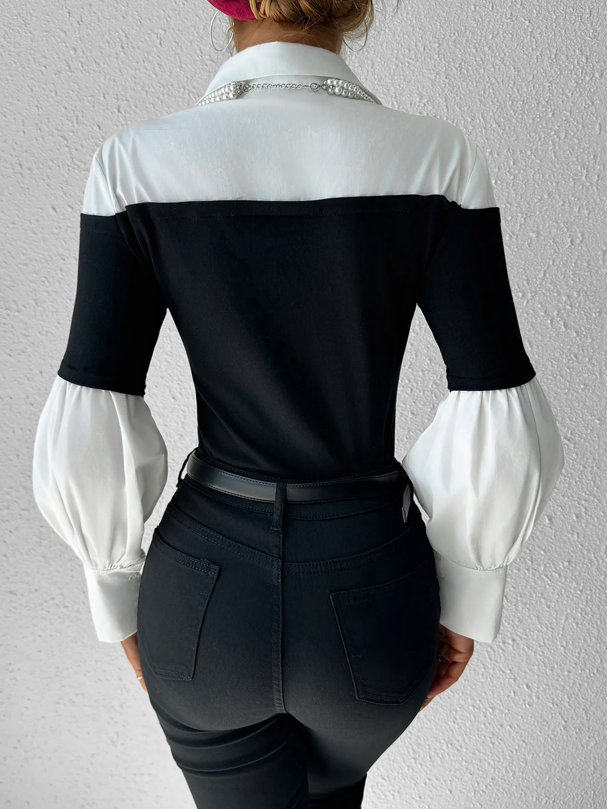 Color Block Skinny Lapel Top - Image 6