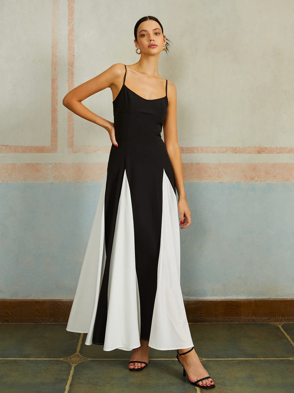 Color Block Spaghetti Strap Long Dress - Image 3