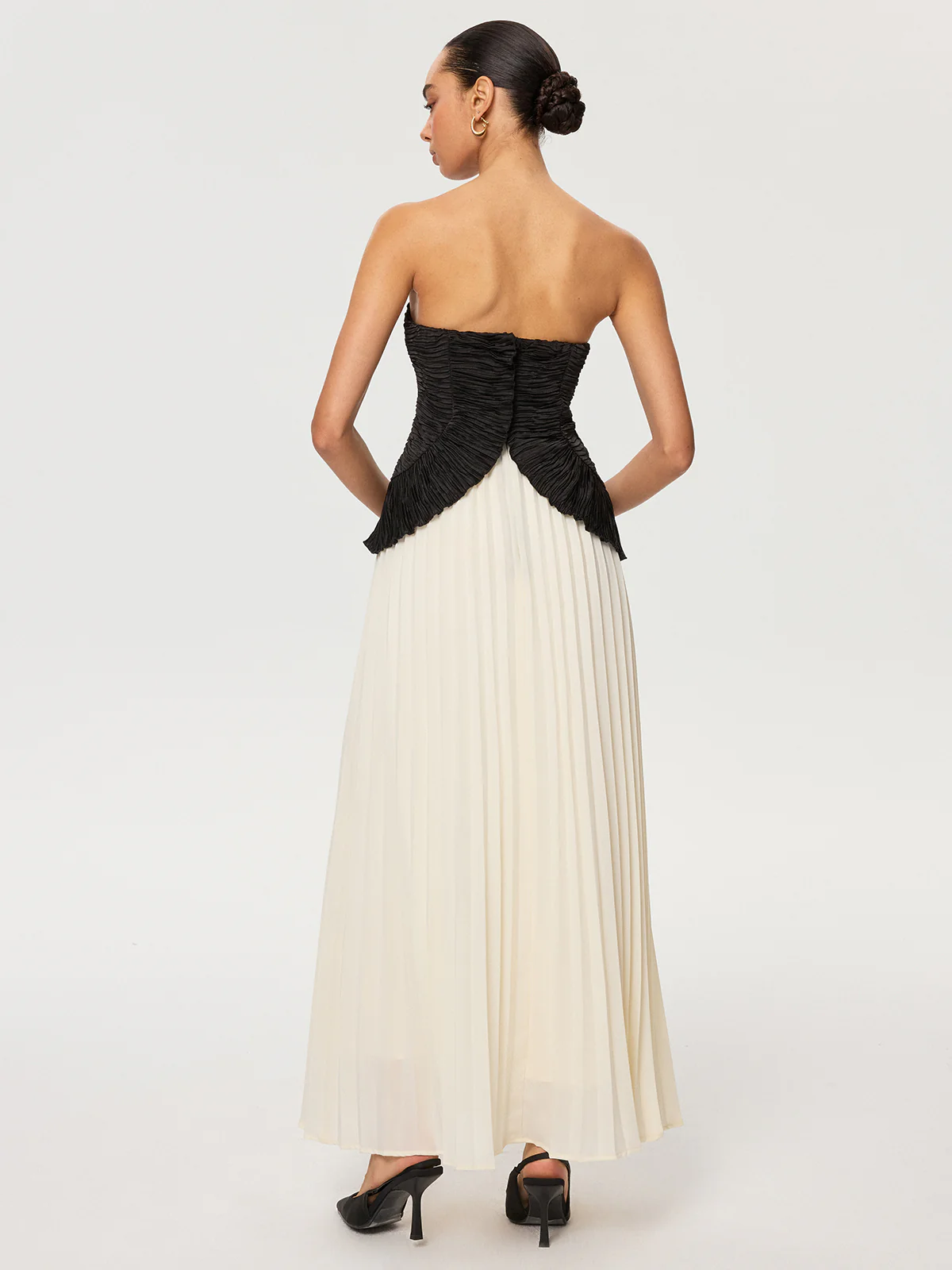 Color-Block Strapless Pleated Chiffon Maxi Dress - Image 5