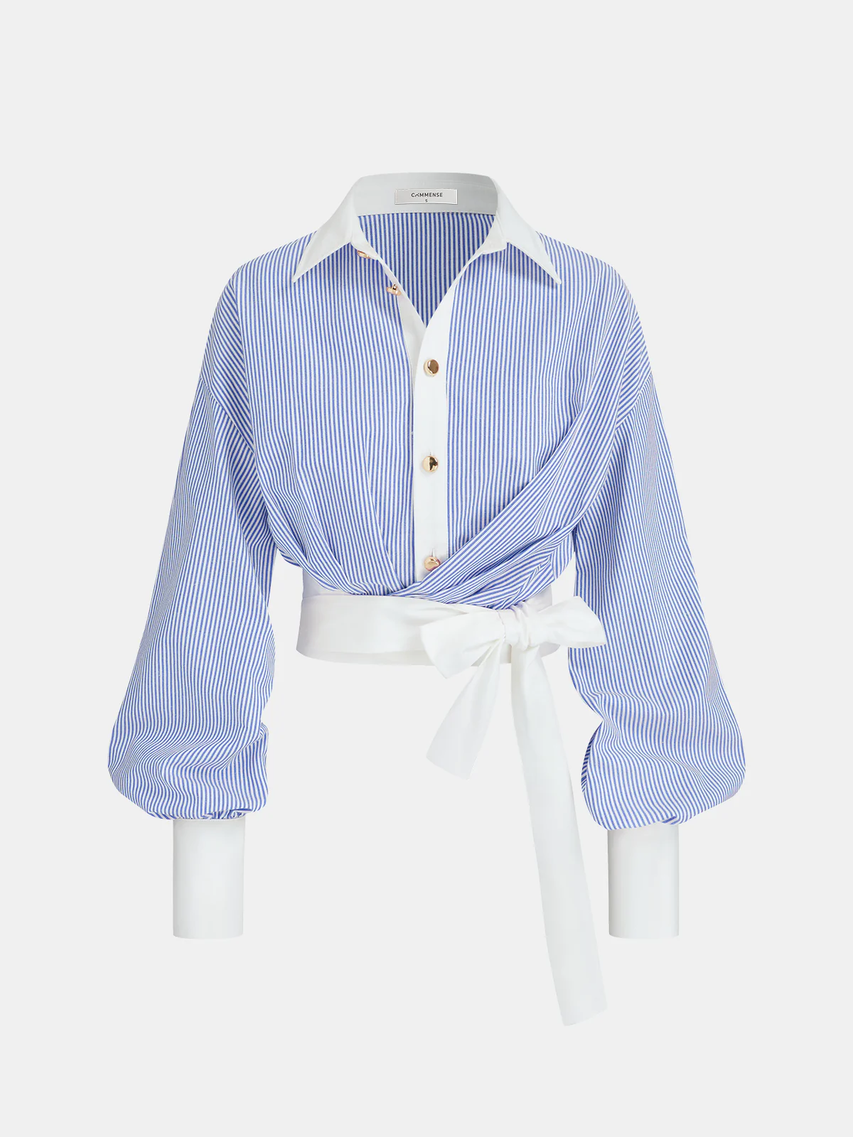 Color-Block Striped Tie-Waist Shirt - Image 6