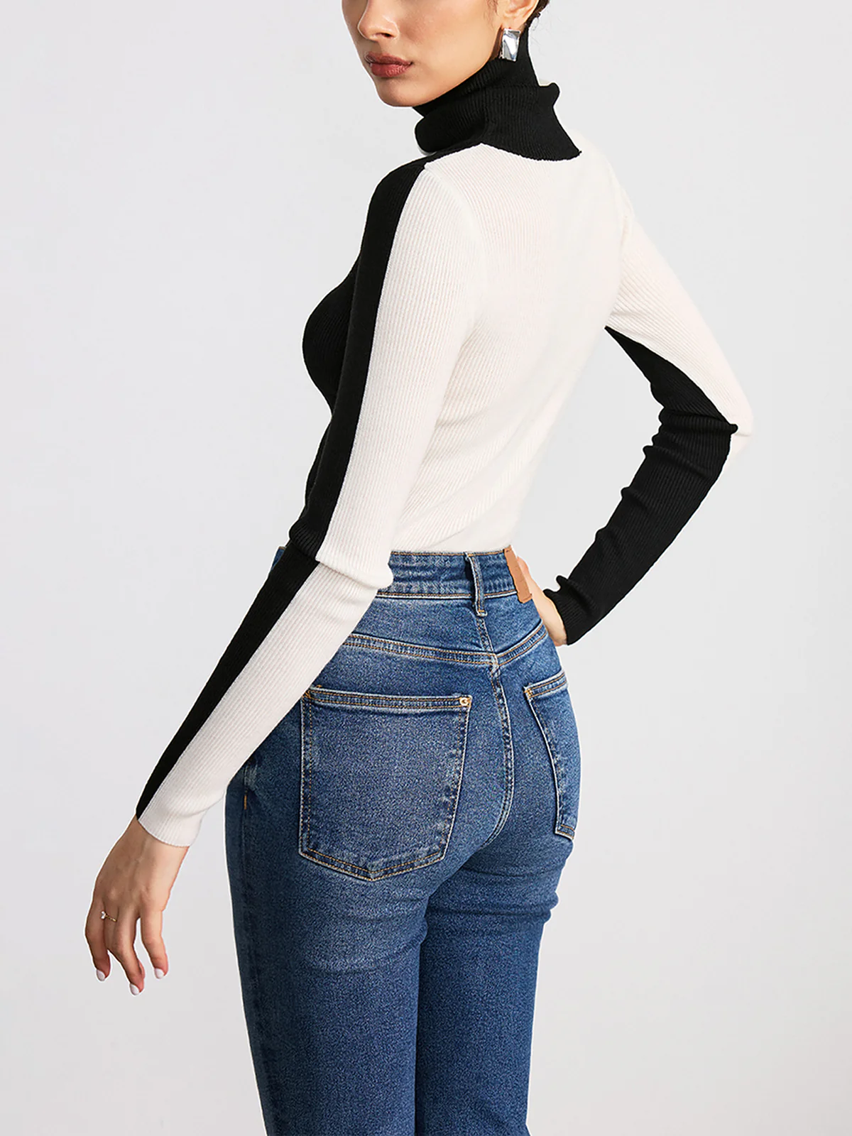 Color-Block Turtleneck Ribbed Knit Top - Image 2