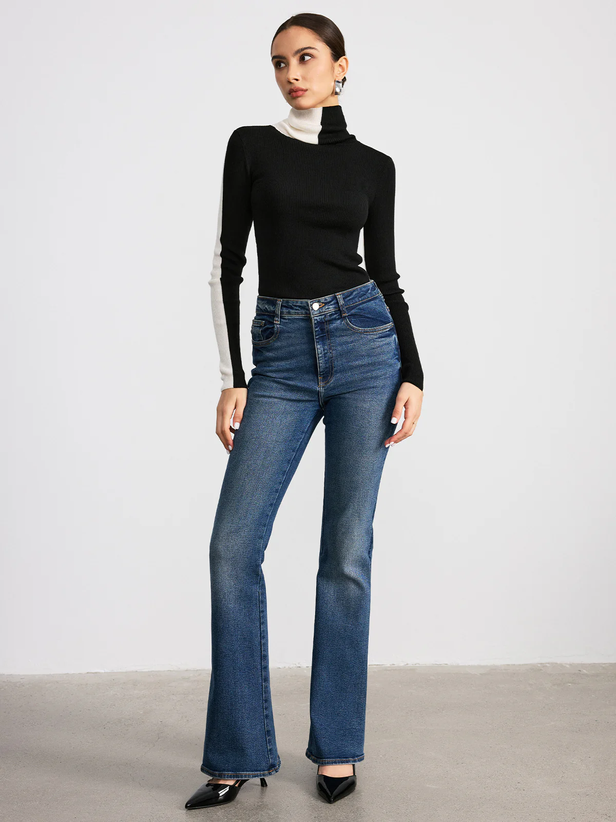 Color-Block Turtleneck Ribbed Knit Top - Image 3