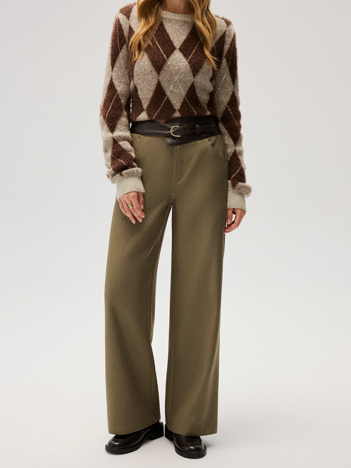 Color-Block Waist Wide-Leg Pants
