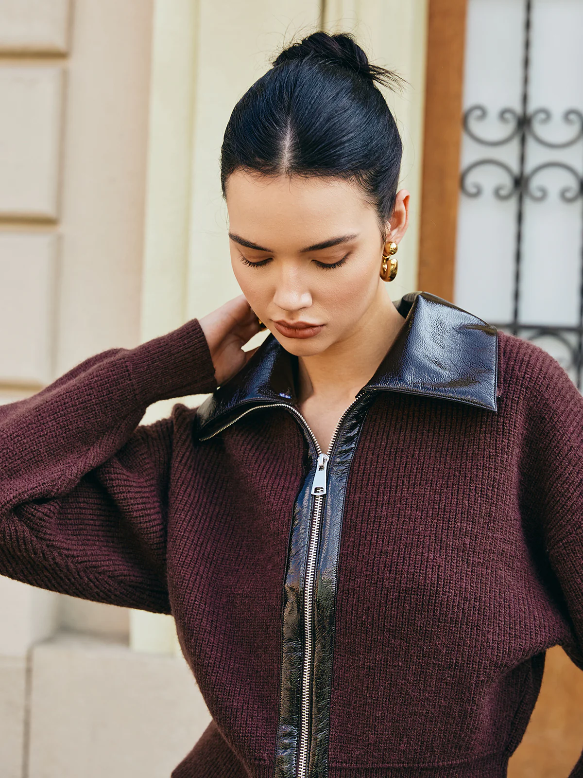 Color Block Zipper Knit Top - Image 5