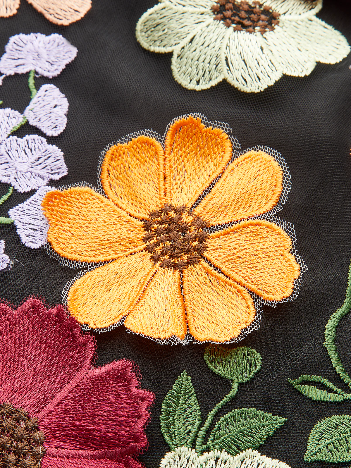 Colorful Floral Embroidered Mesh Dress - Image 4