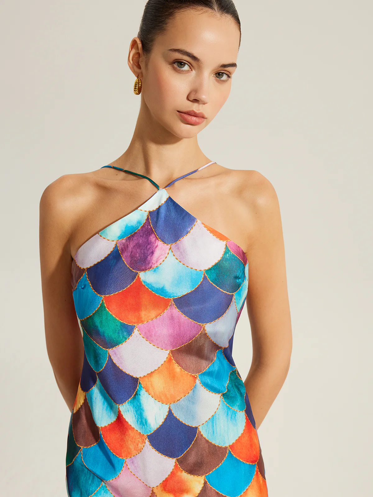 Colorful Scales Pattern Halter Dress - Image 2