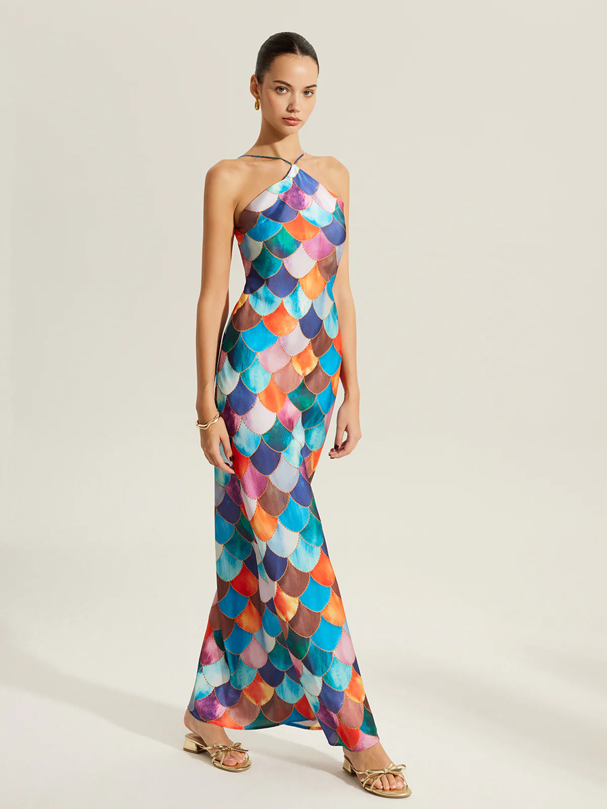 Colorful Scales Pattern Halter Dress - Image 3