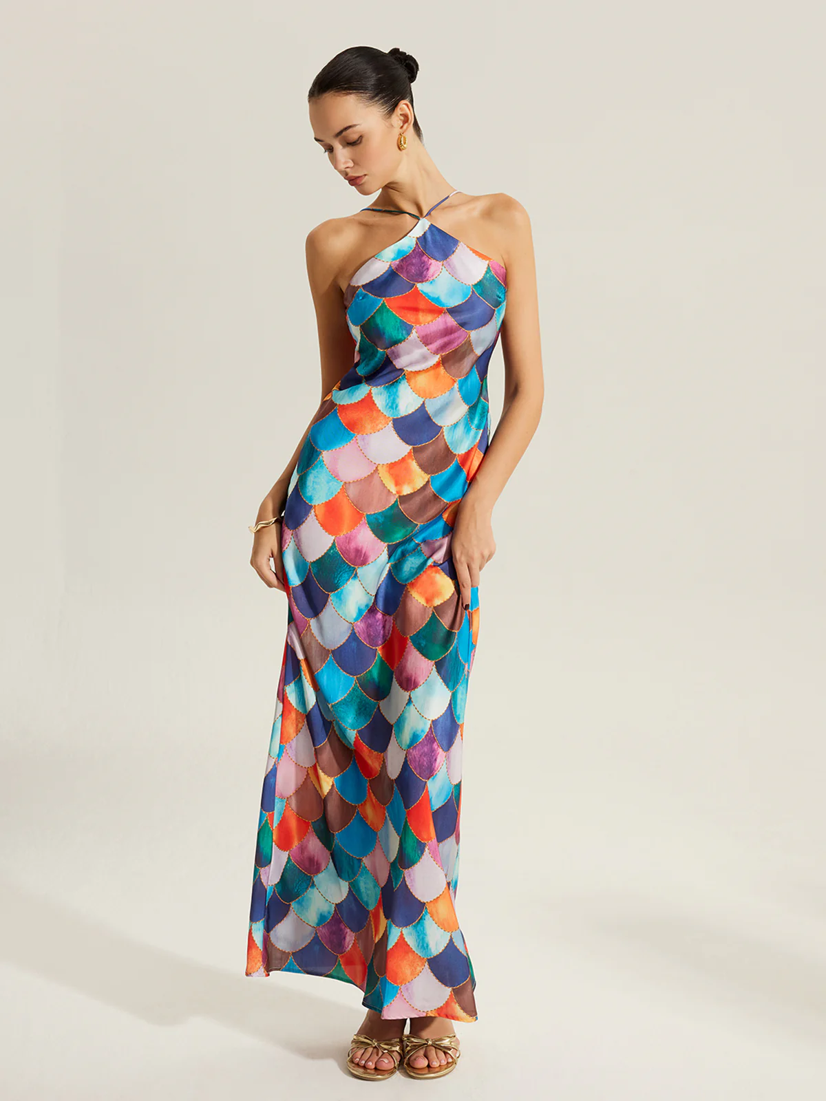 Colorful Scales Pattern Halter Dress - Image 5