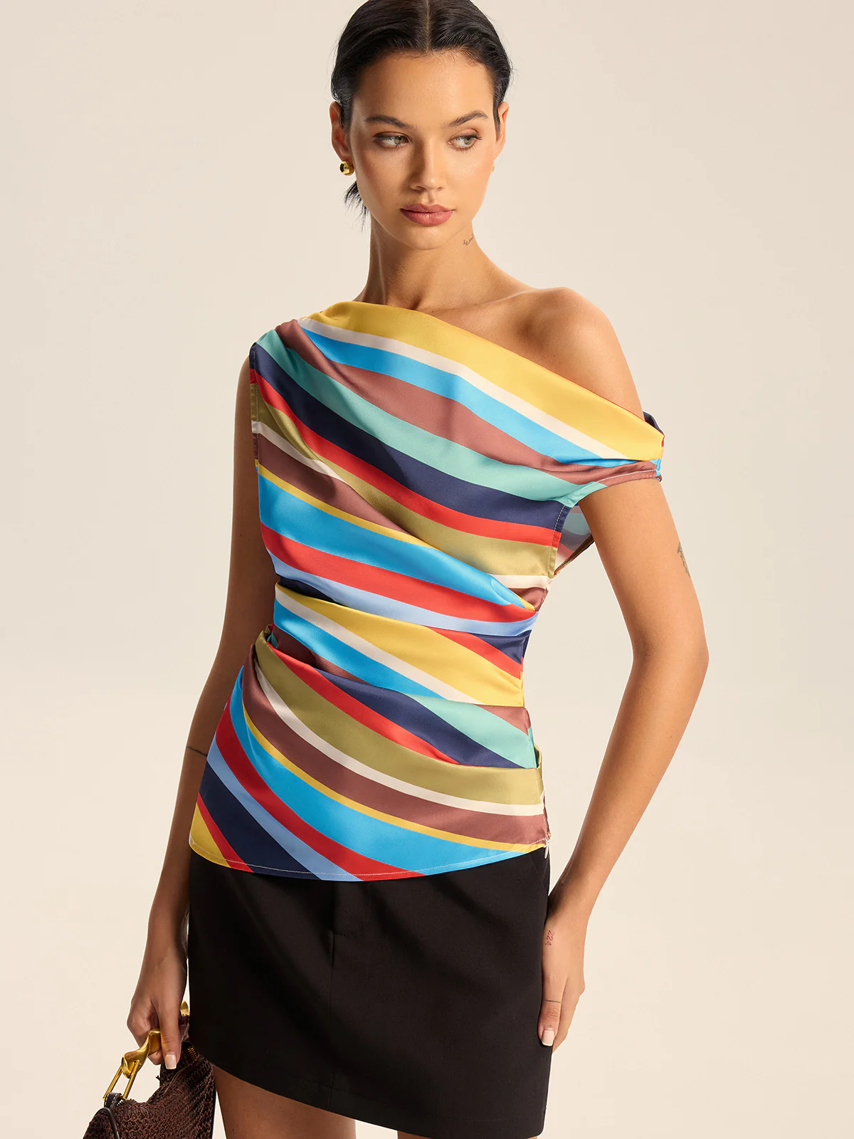 Colorful Striped One-Shoulder Top - Image 4
