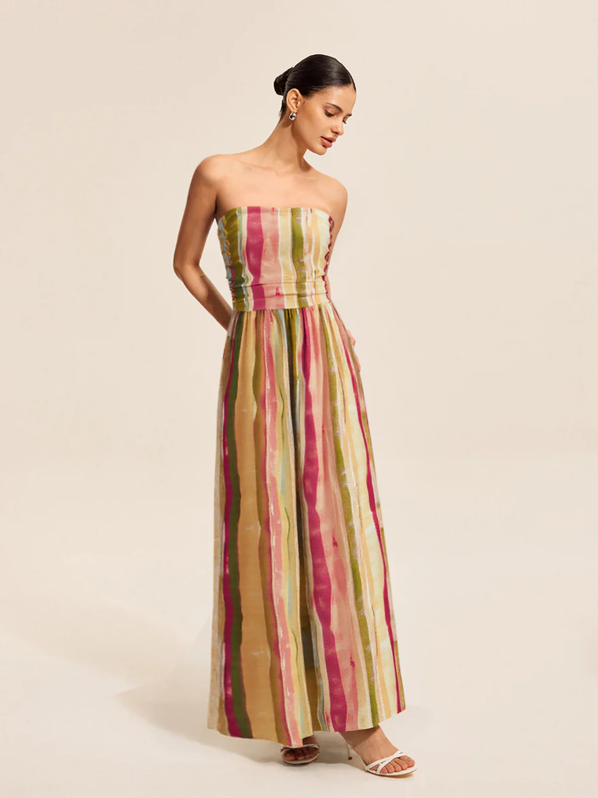 Colorful Striped Strapless Cotton Maxi Dress - Image 2