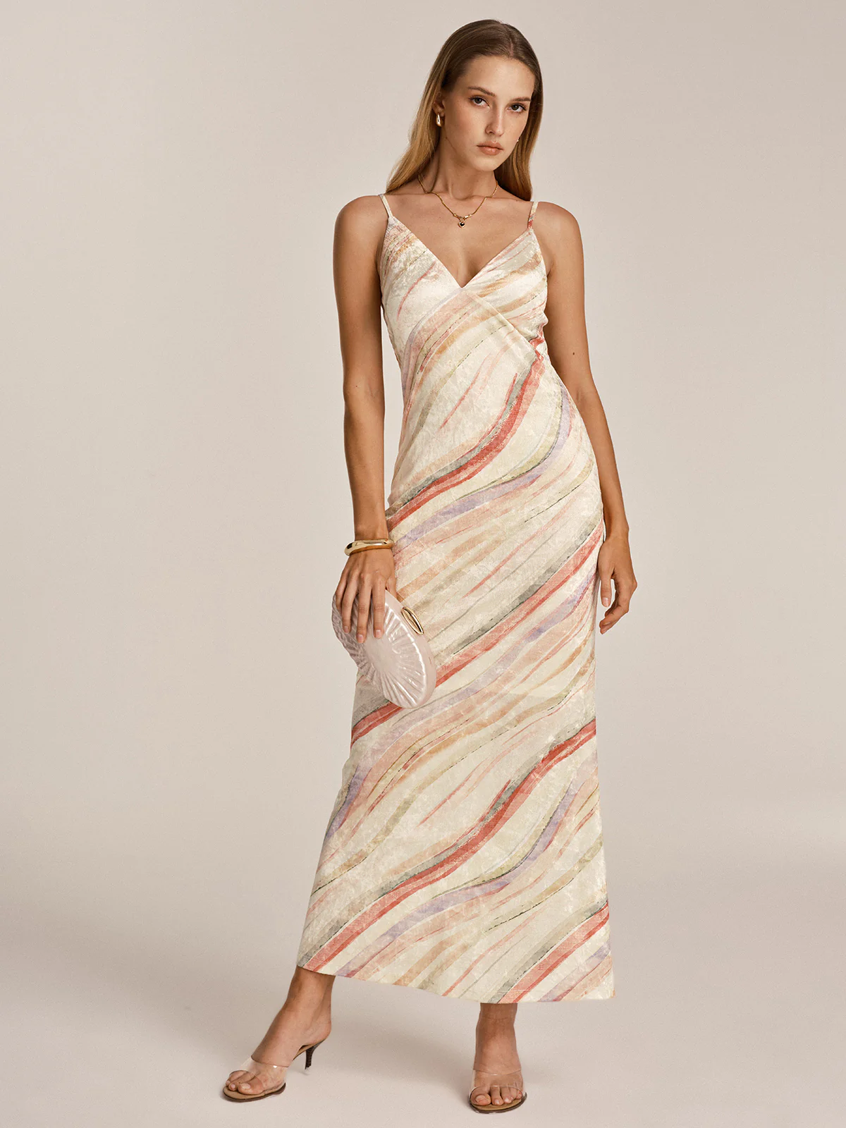 Colorful Wave Stripe Cami Mermaid Maxi Dress - Image 2