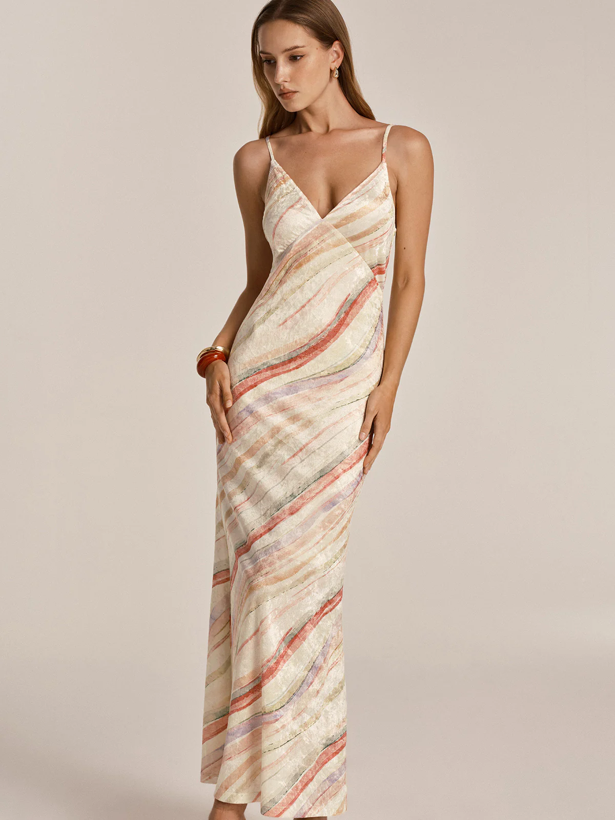 Colorful Wave Stripe Cami Mermaid Maxi Dress - Image 4