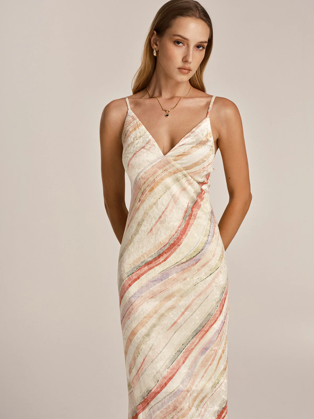 Colorful Wave Stripe Cami Mermaid Maxi Dress - Image 6