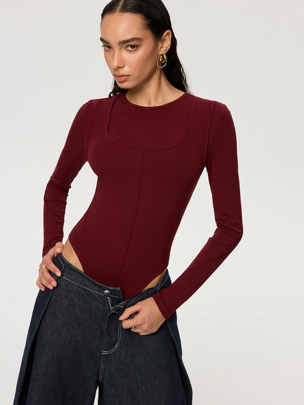 Contour-Seam Long Sleeve Bodysuit - Image 2