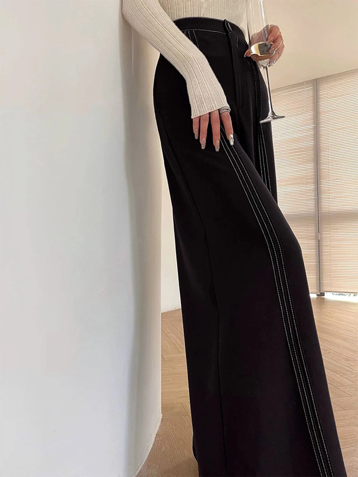 Contrast Bars Wide-Leg Flare Pants - Image 2